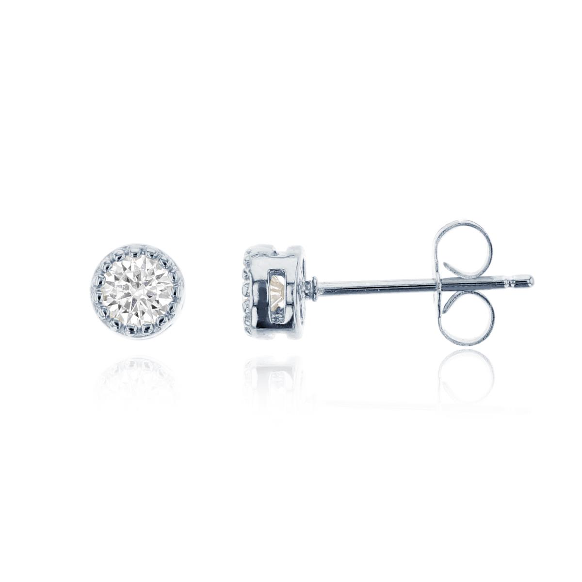 Sterling Silver 5mm Round Milgrain Solitaire Stud Earring
