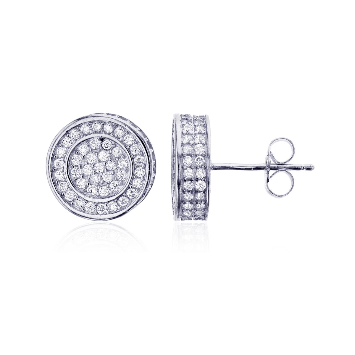 Sterling Silver 12mm Round Micropave 3D Stud Earring