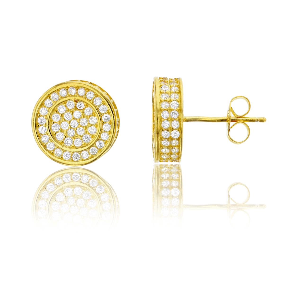Sterling Silver Yellow 12x12mm Round Micropave 3D Stud Earring