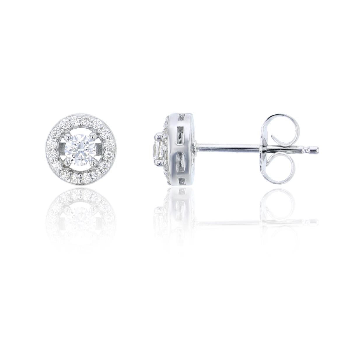 Sterling Silver Round 3mm Halo Solitaire Stud Earring