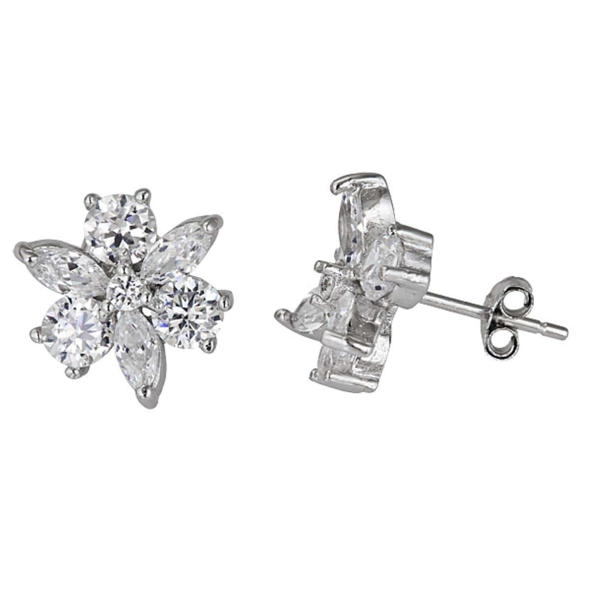 Sterling Silver 12mm Multicut Pave Stud Earring