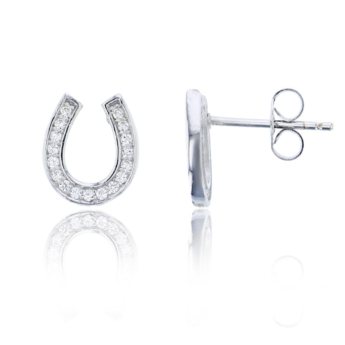 Sterling Silver 11x10mm Pave Horse Shoe Stud Earring