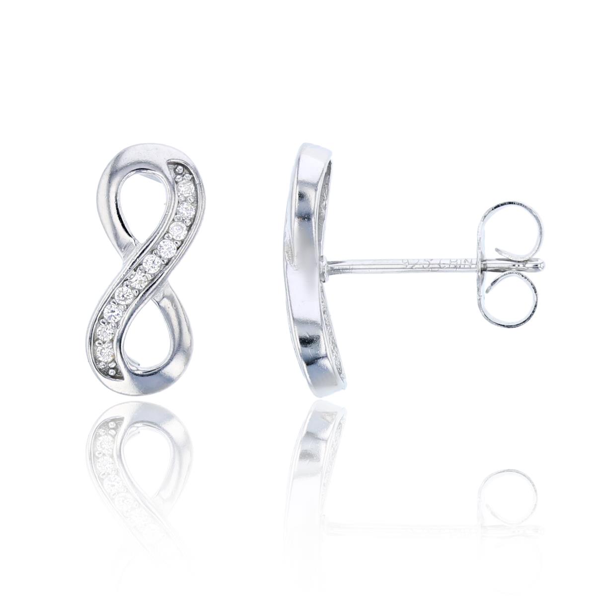 Sterling Silver 15x6mm  Pave Infinity Stud Earring