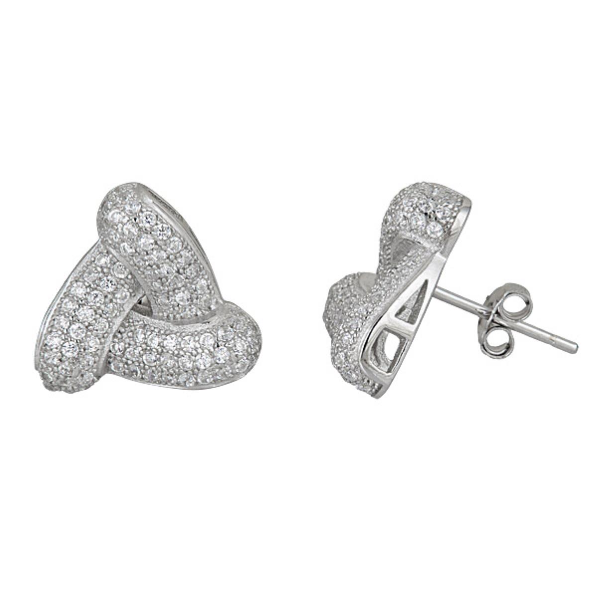 Sterling Silver Pave 14mm Love Knot Stud Earring