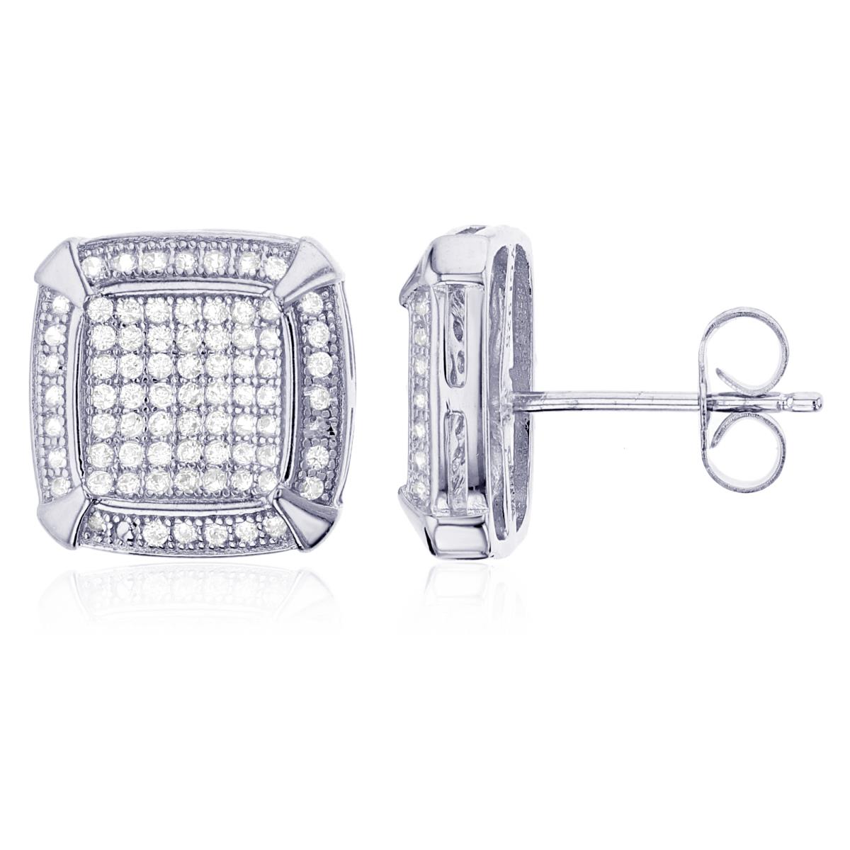 Sterling Silver Micropave 12x12mm Square Stud Earring