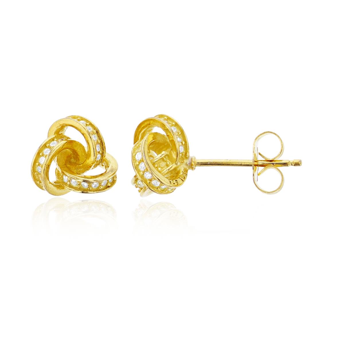 Sterling Silver Yellow 9x9mm 3D Love knot Micropave Stud Earring