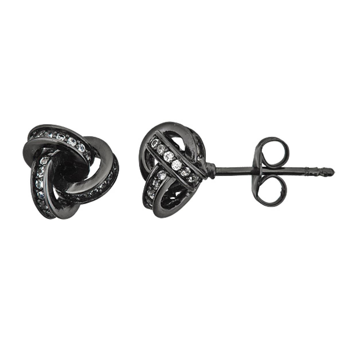 Sterling Silver Black 9x9mm 3D Love knot Micropave Stud Earring