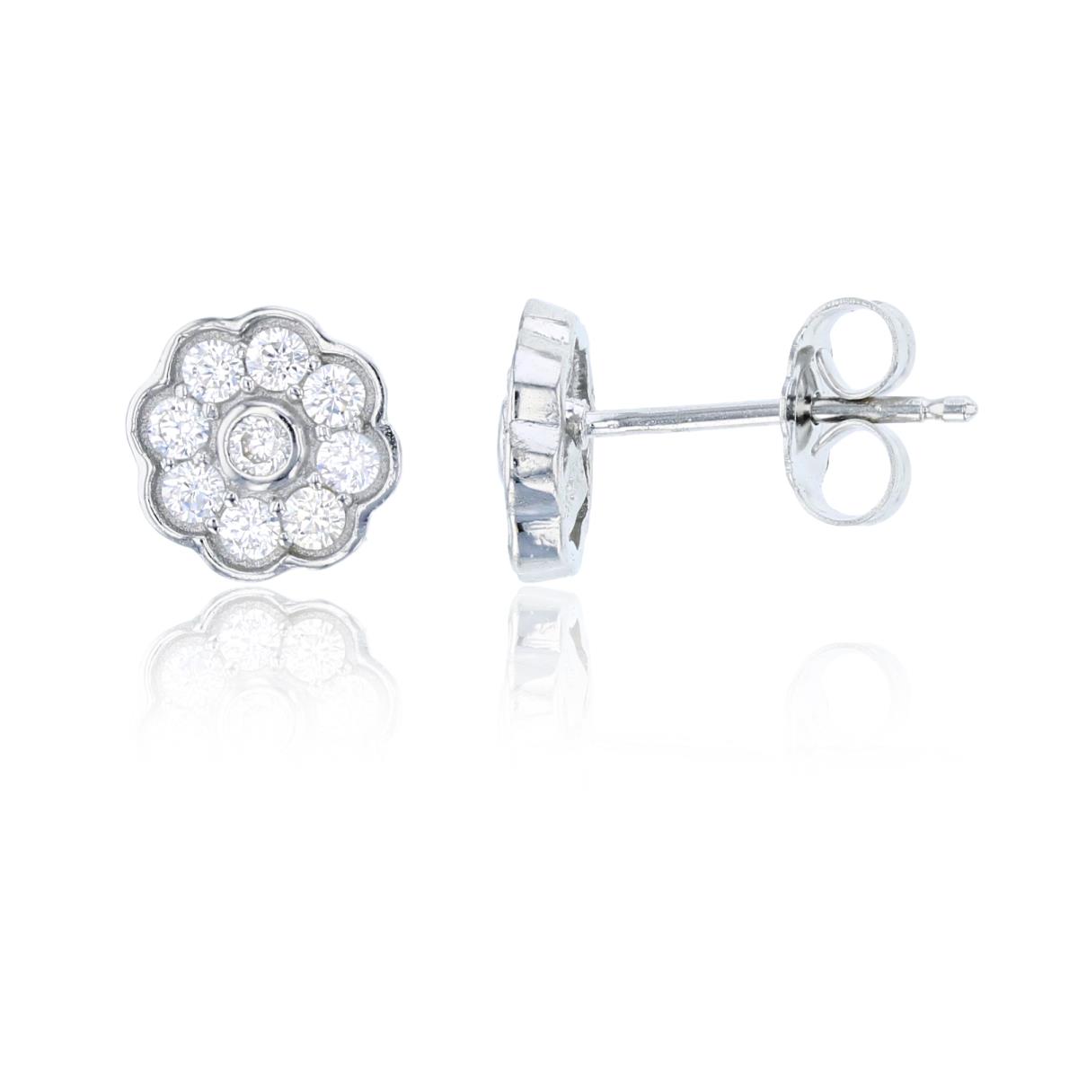 Sterling Silver 9x9mm Pave Flower Stud Earring