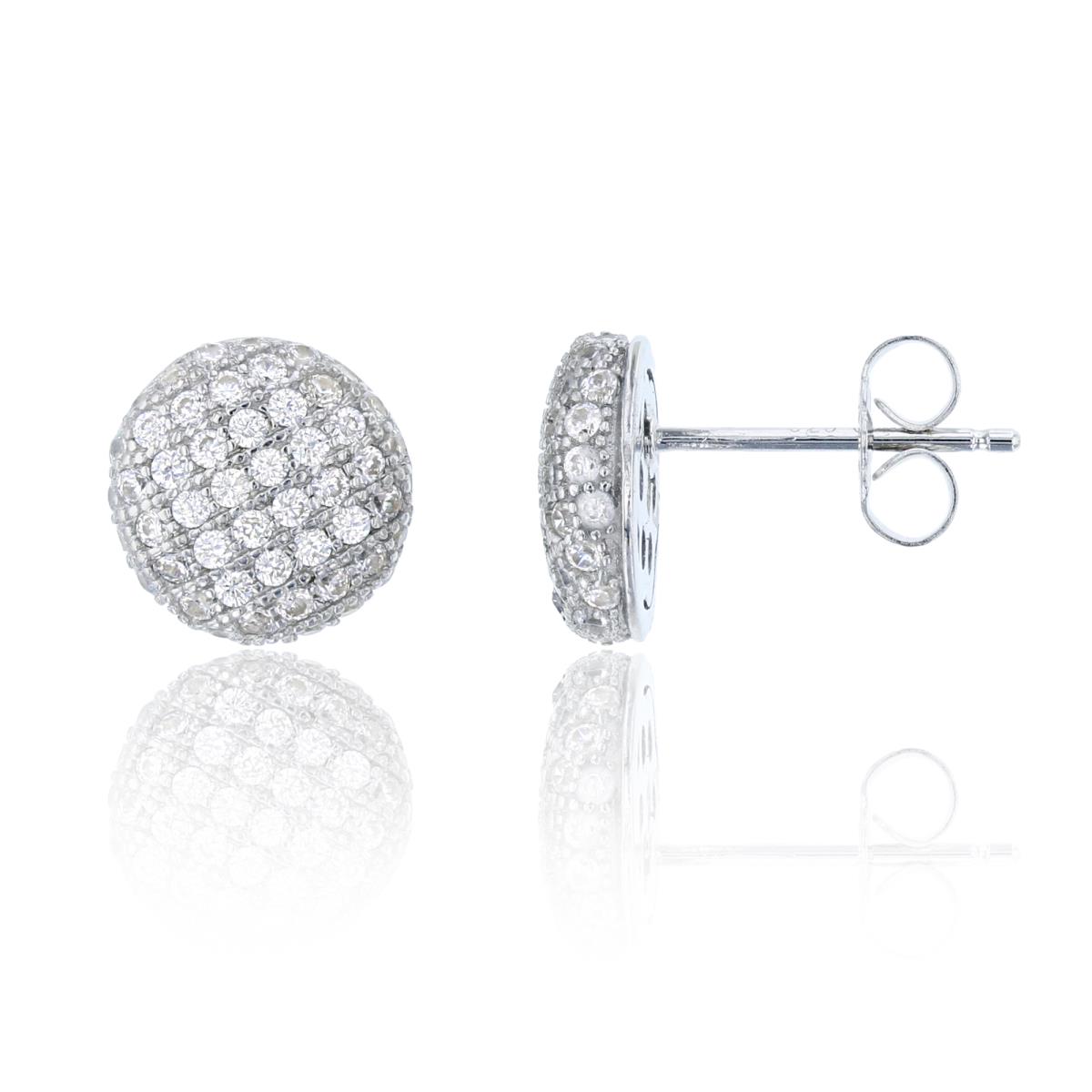 Sterling Silver 12x12mm Pave Ball Stud Earring