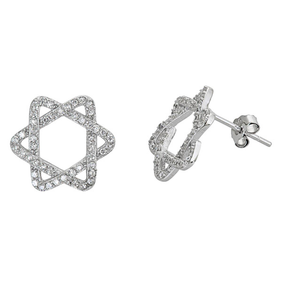 Sterling Silver 14x14mm Pave Star Stud Earring