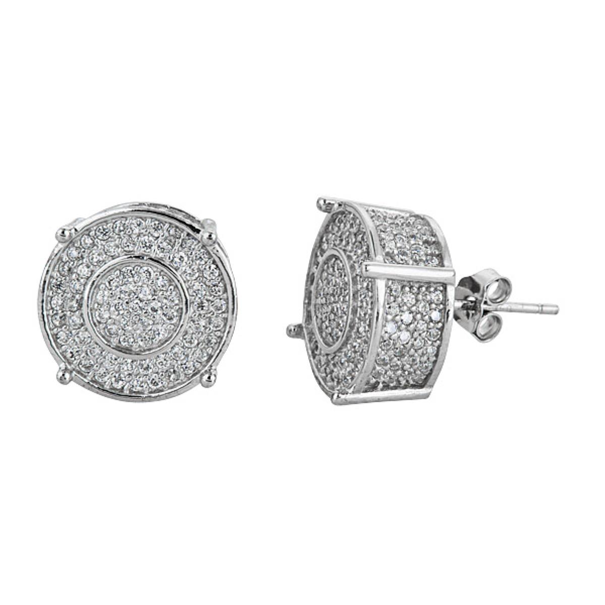 Sterling Silver 16mm 3D Round Micropave Stud Earring