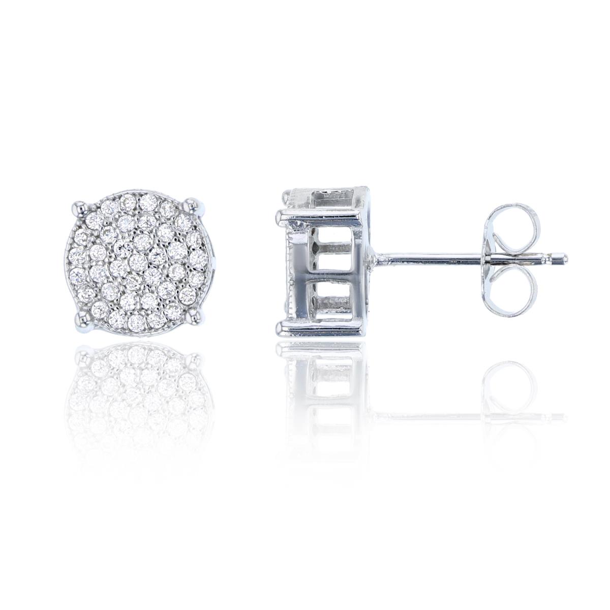 Sterling Silver 9.75mm Round Micropave Stud Earring