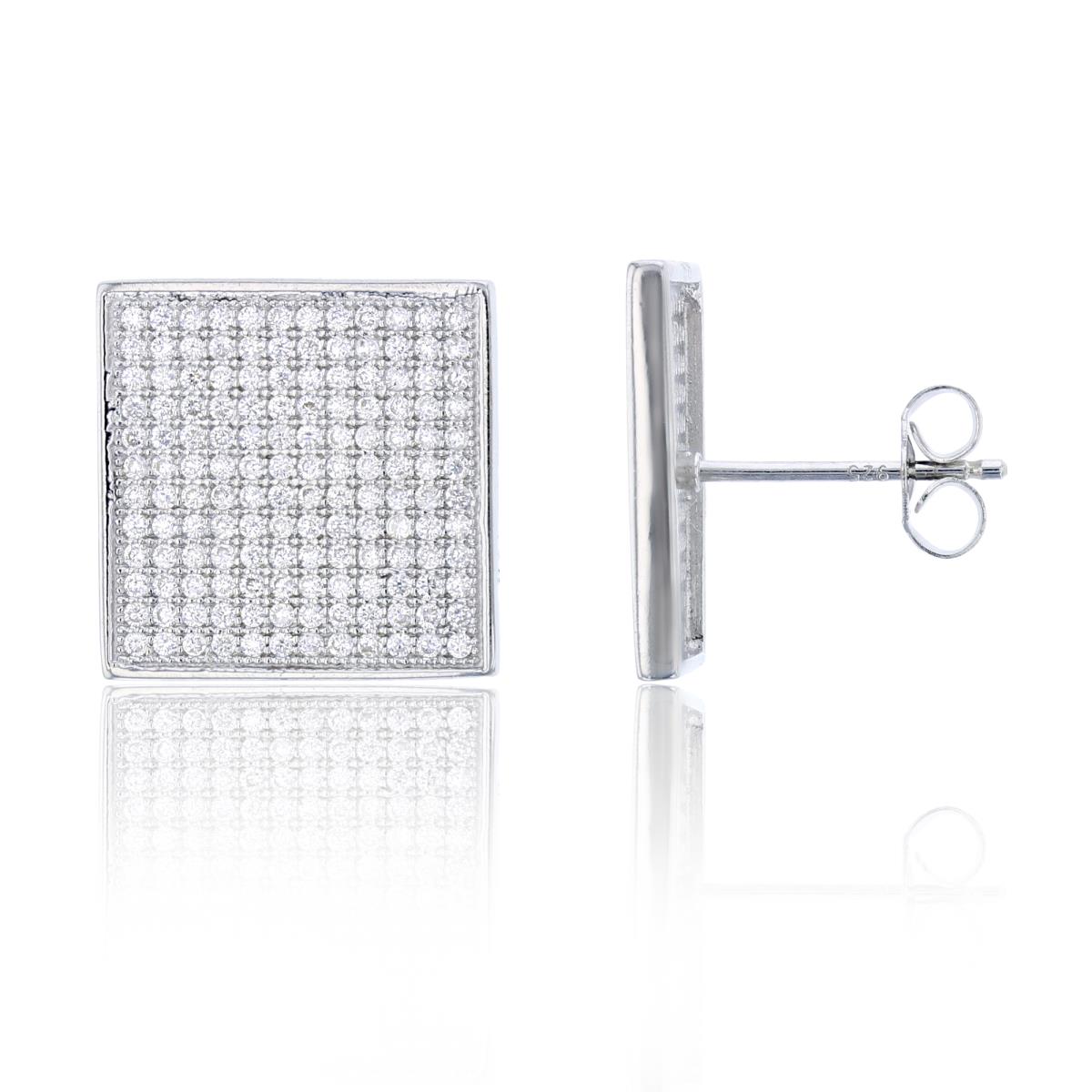 Sterling Silver 16x16mm  Flat Square White CZ Stud Earring