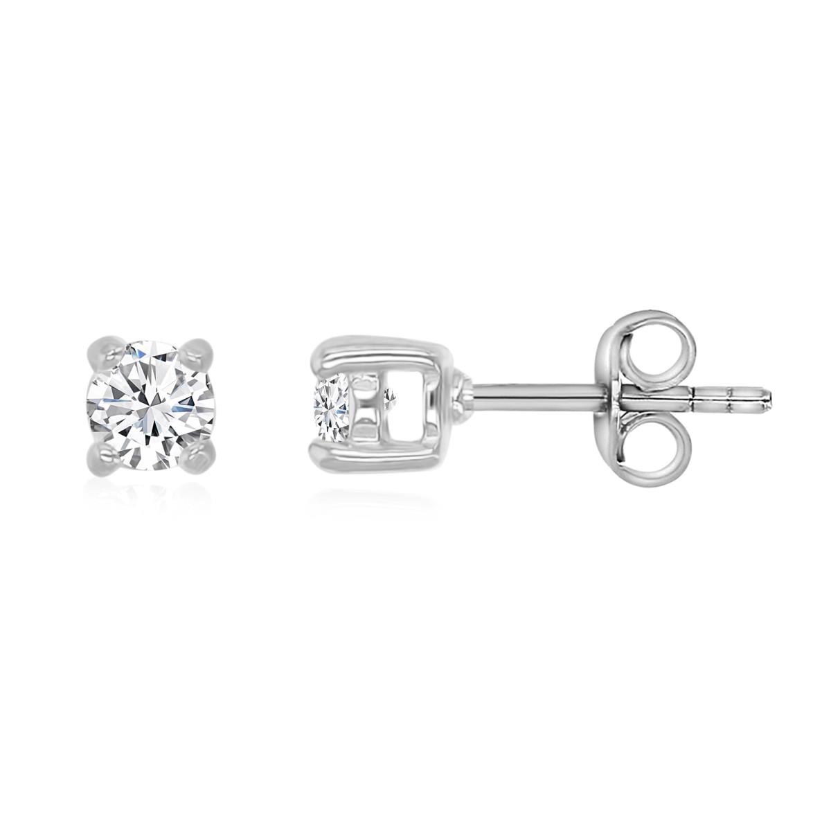 Sterling Silver Rhodium 3.00mm AAA Round Solitaire Stud Earring
