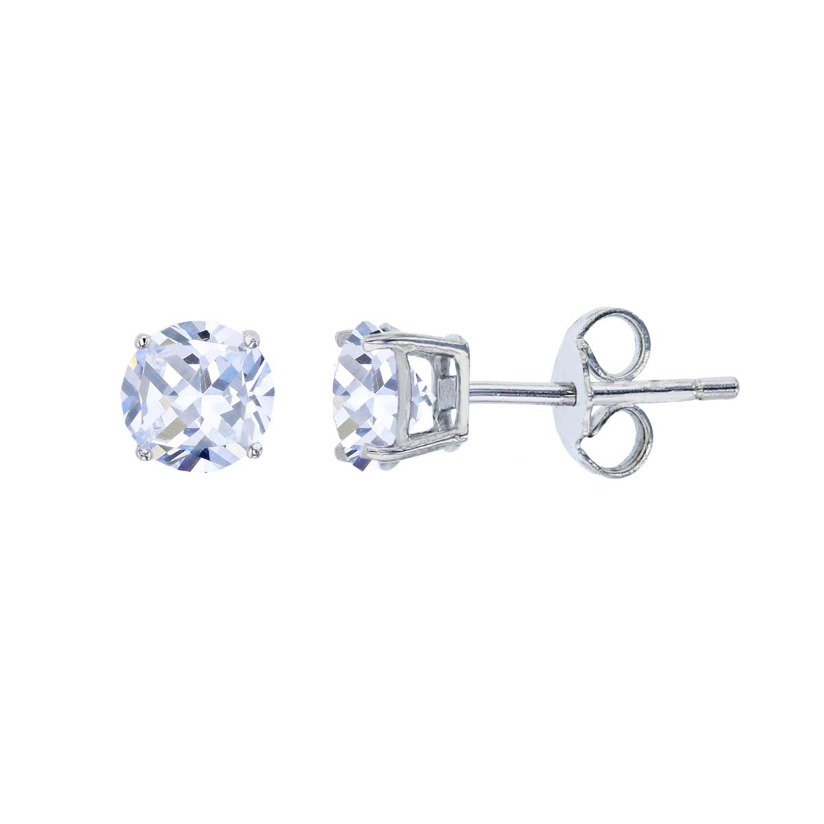 Sterling Silver Rhodium 5.00mm AAA Round Solitaire Stud Earring