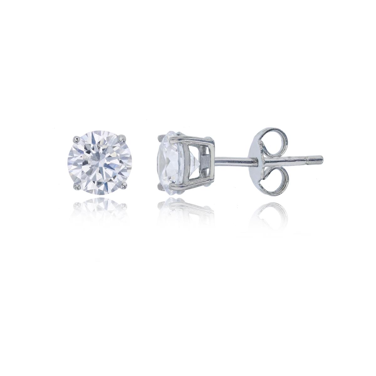 Sterling Silver Rhodium 6.00mm AAA Round Solitaire Stud Earring
