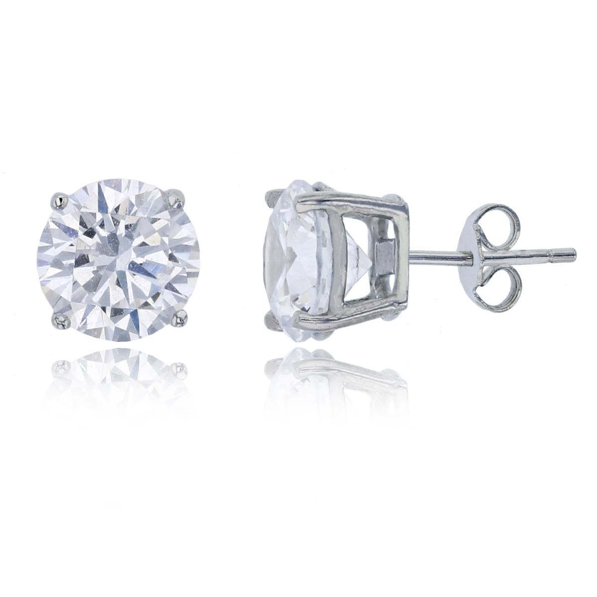Sterling Silver Rhodium 8.00mm AAA Round Solitaire Stud Earring
