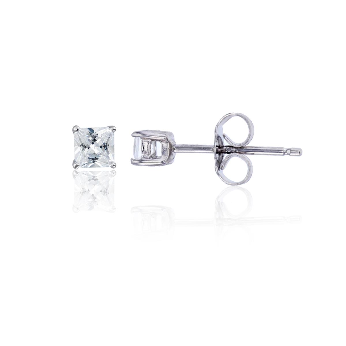 Sterling Silver Rhodium 3x3mm AAA Square Solitaire Stud Earring