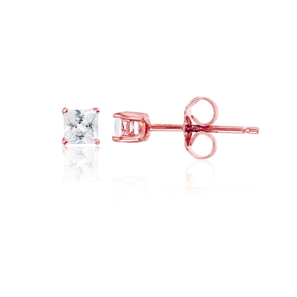 Sterling Silver Rose 3mm Square Solitaire Stud Earring