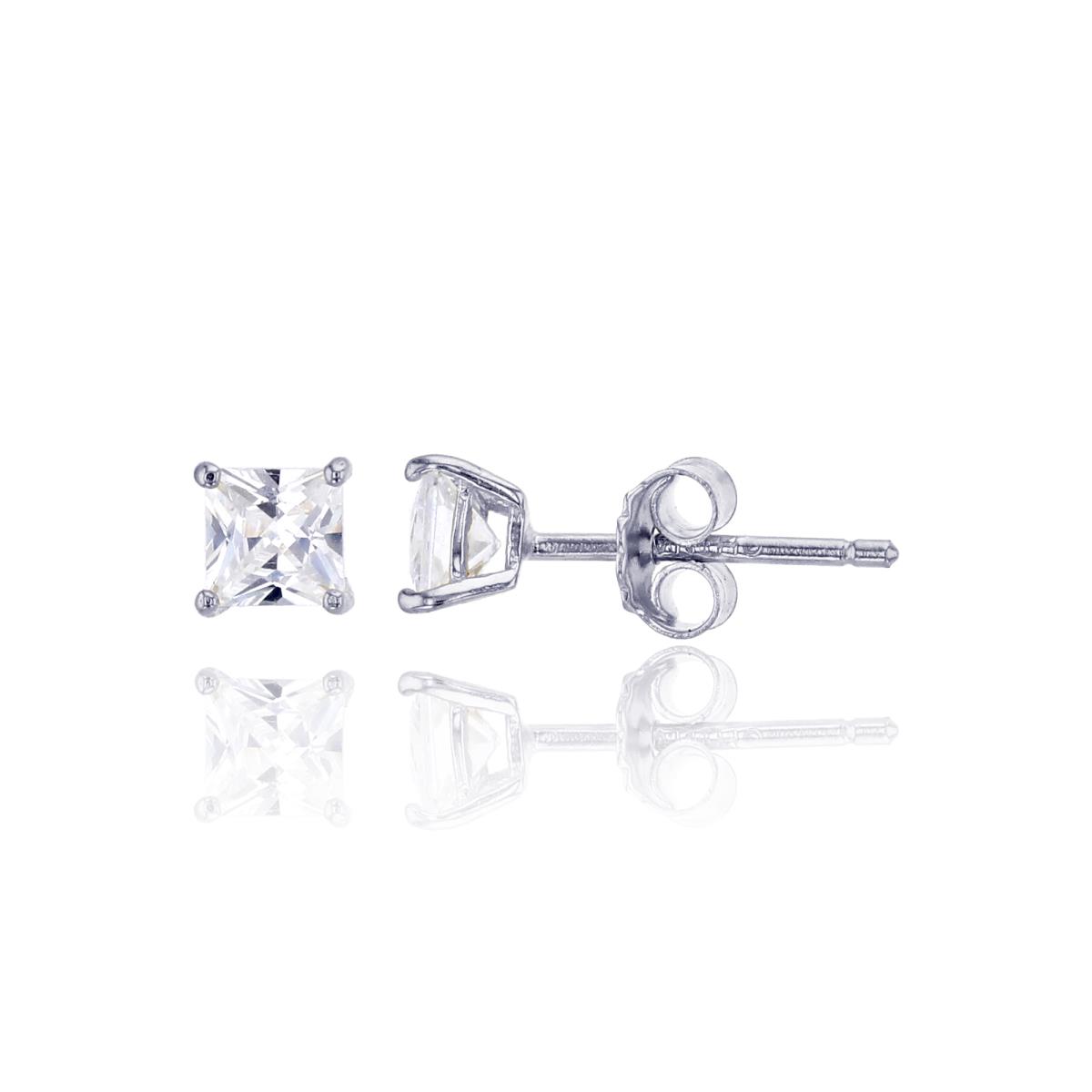 Sterling Silver Rhodium 4x4mm AAA Square Solitaire Stud Earring