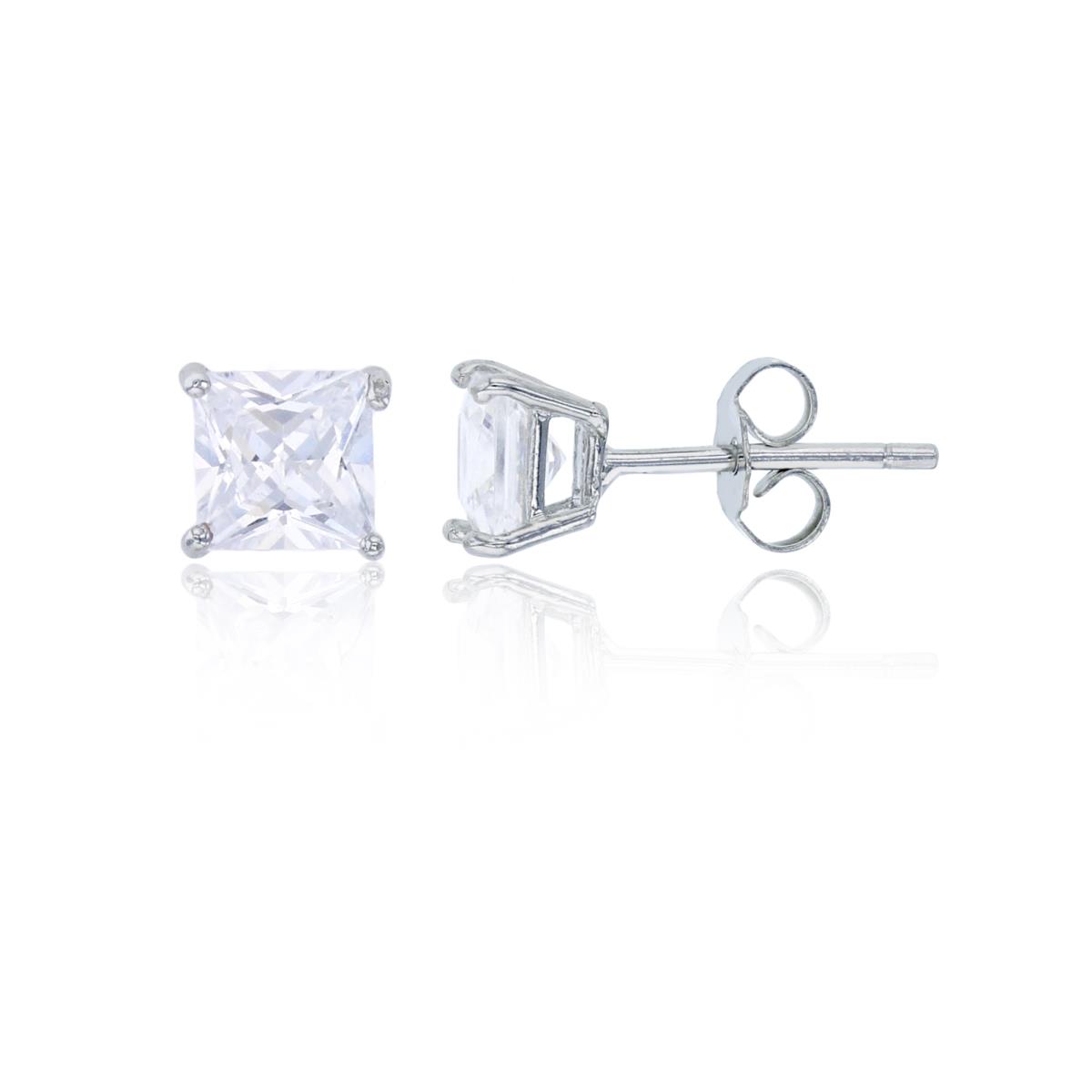 Sterling Silver Rhodium 5x5mm AAA Square Solitaire Stud Earring
