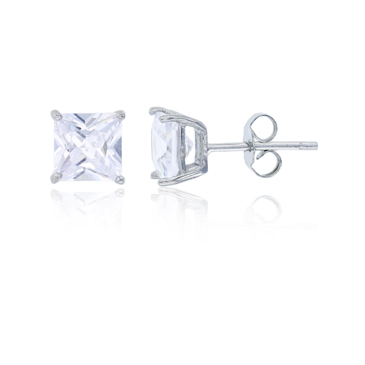 Sterling Silver Rhodium 6x6mm AAA Square Solitaire Stud Earring