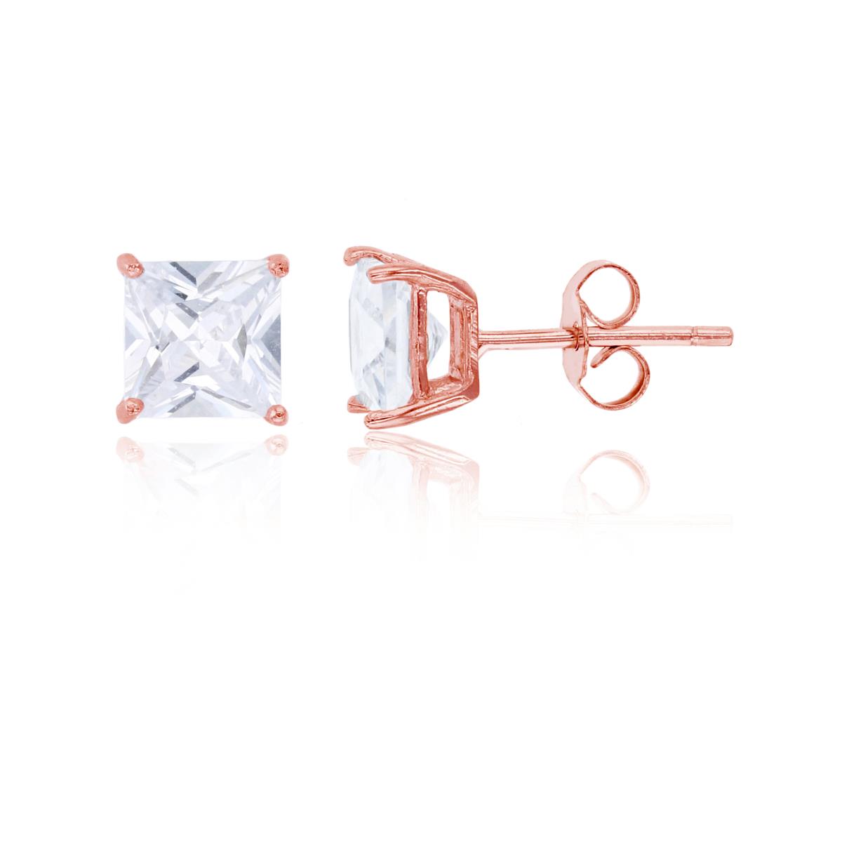 Sterling Silver Rose 6x6mm AAA Square Solitaire Stud Earring