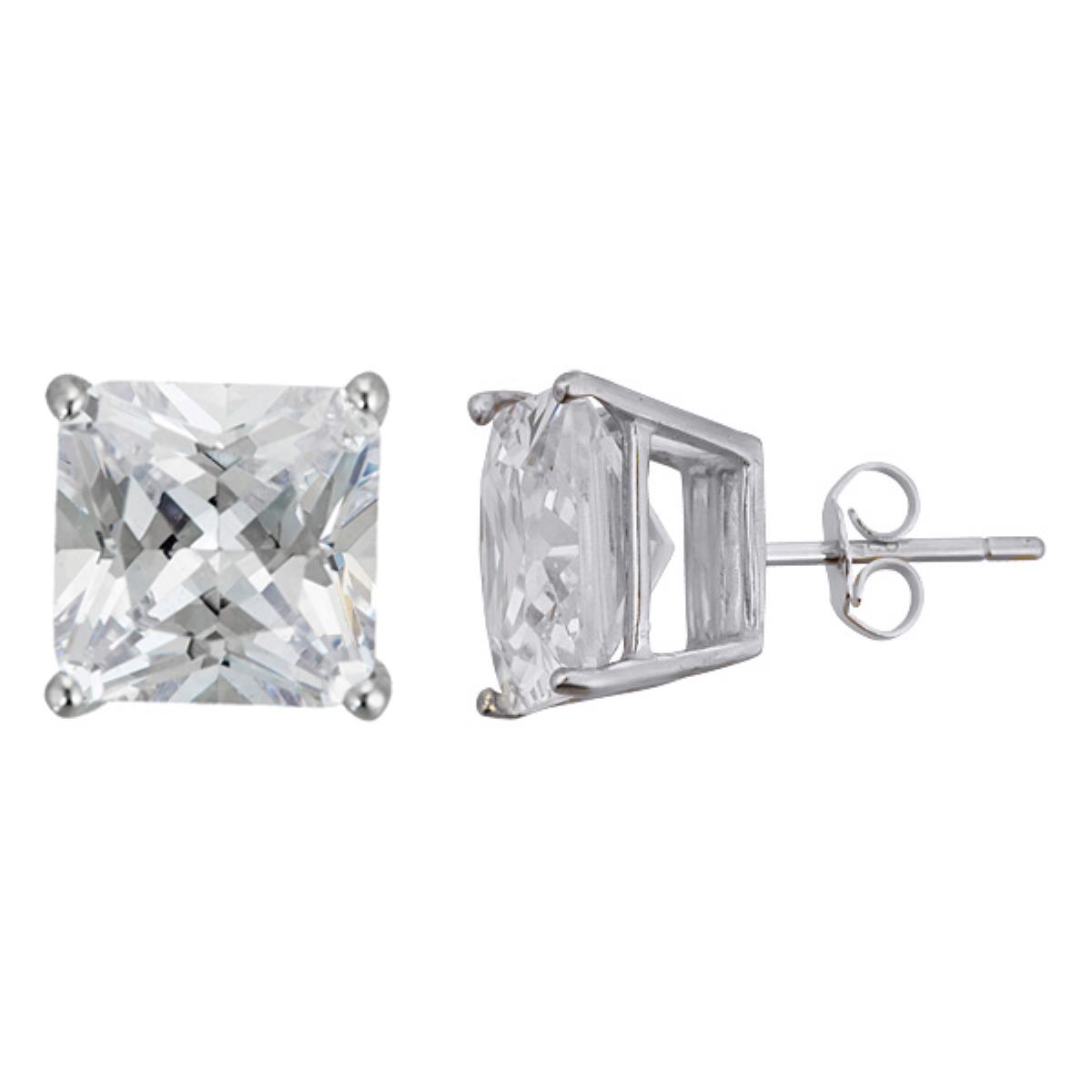Sterling Silver Rhodium 8x8mm AAA Square Solitaire Stud Earring