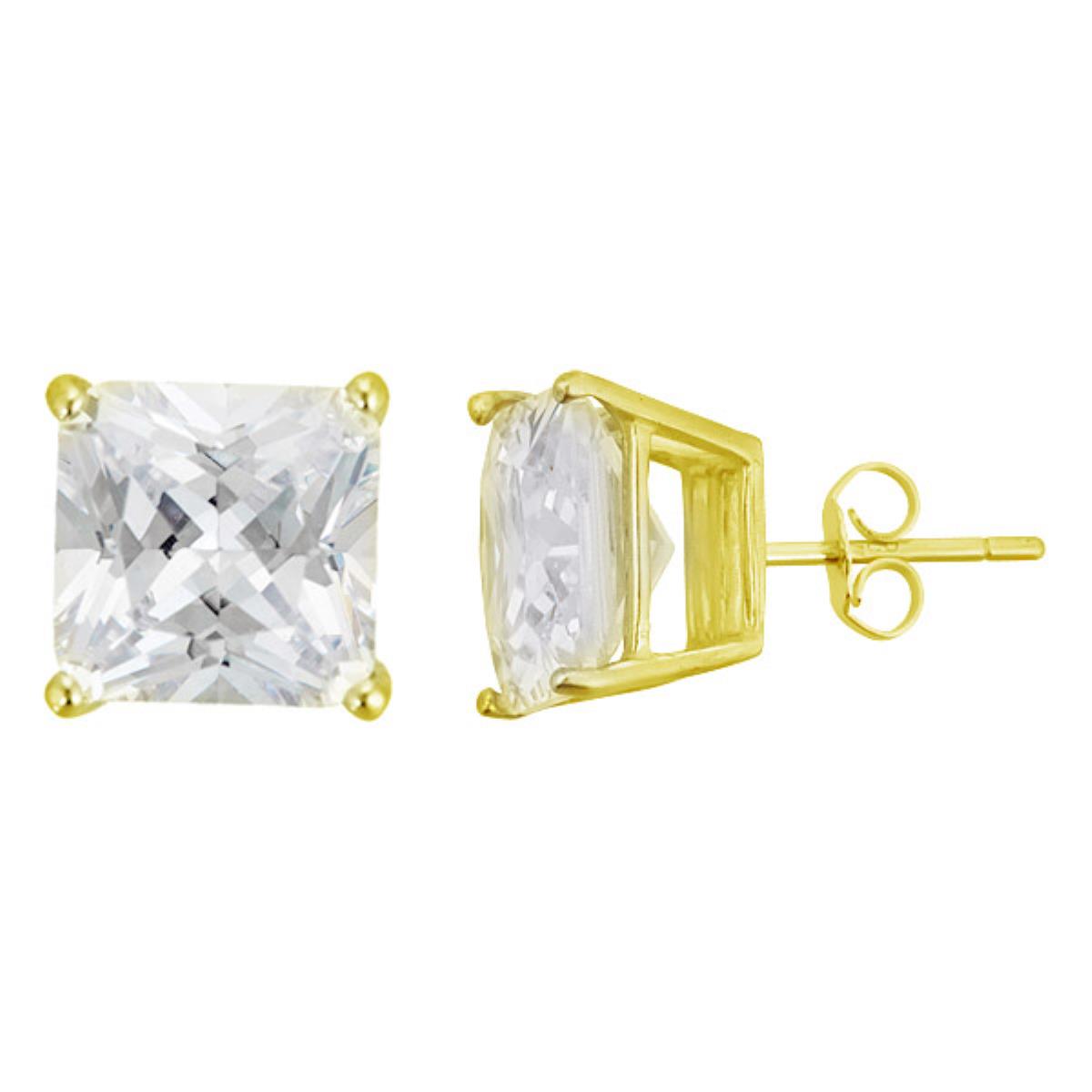 Sterling Silver Yellow 8x8mm AAA Square Solitaire Stud Earring