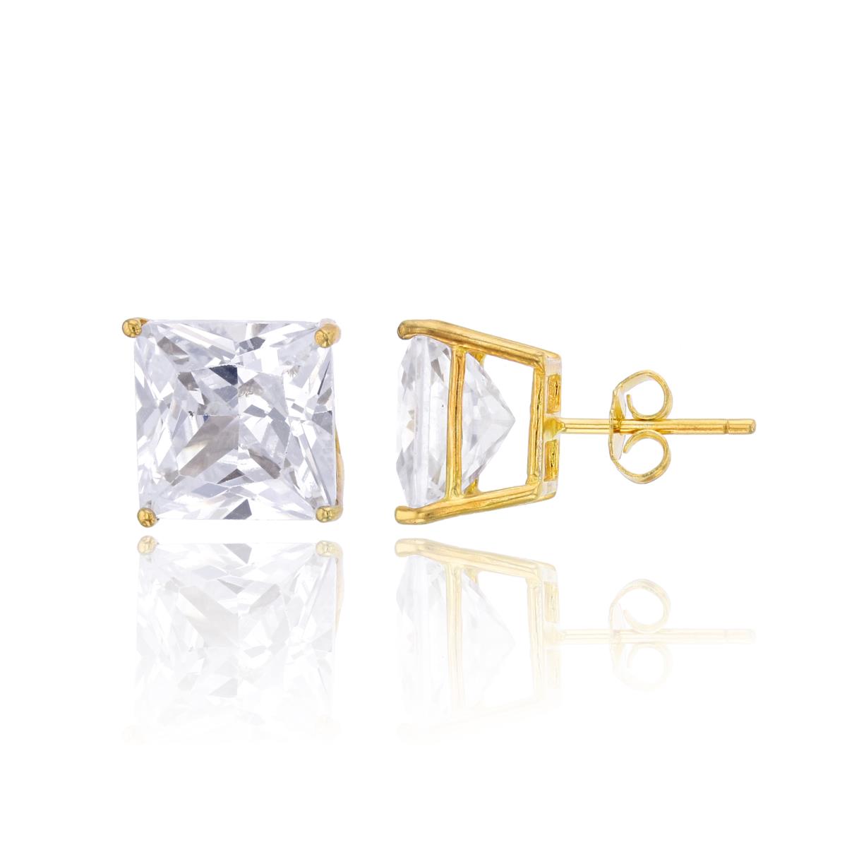 Sterling Silver Yellow 10x10mm AAA Square Solitaire Stud Earring