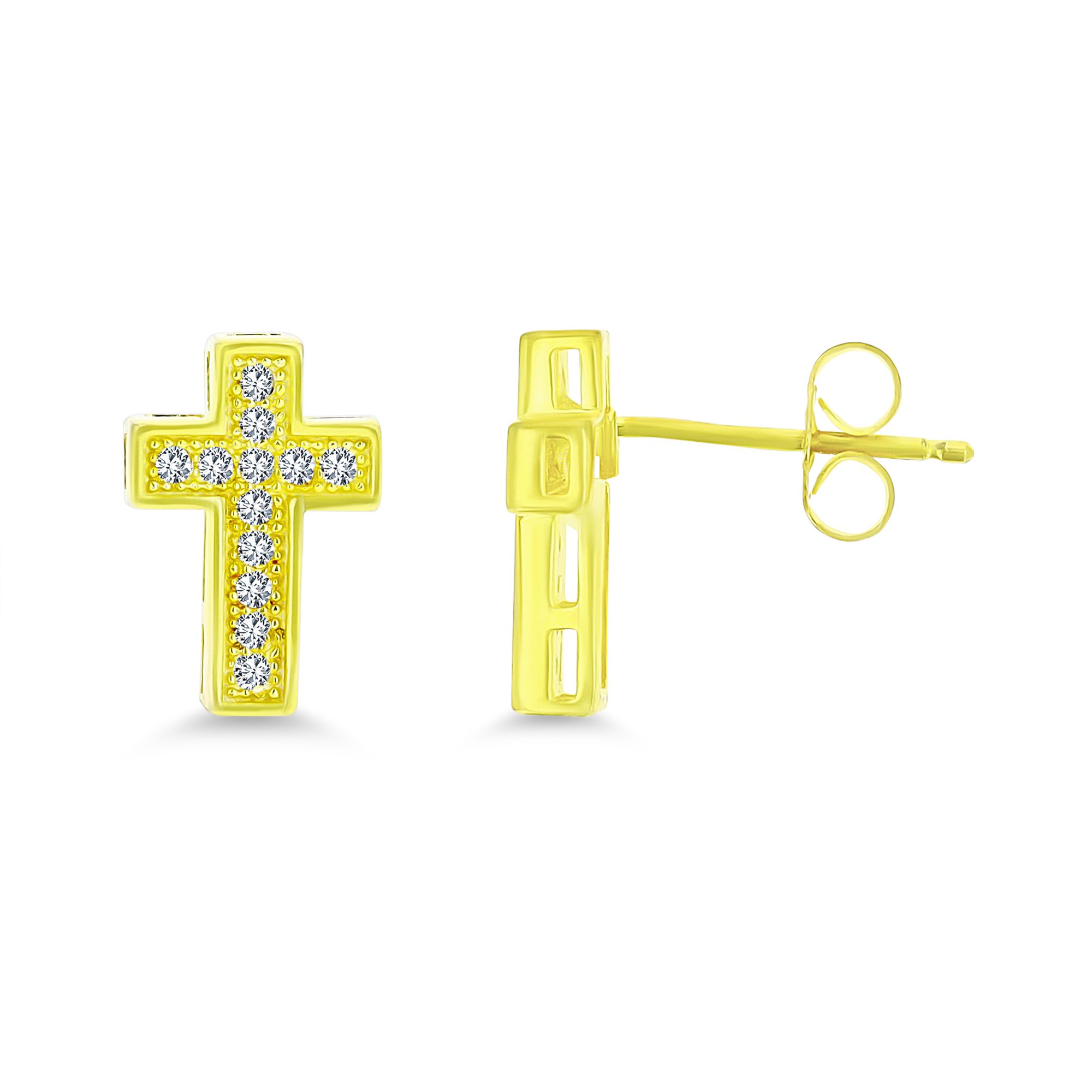 Sterling Silver Yellow13x9mm Micropave Cross Stud Earring