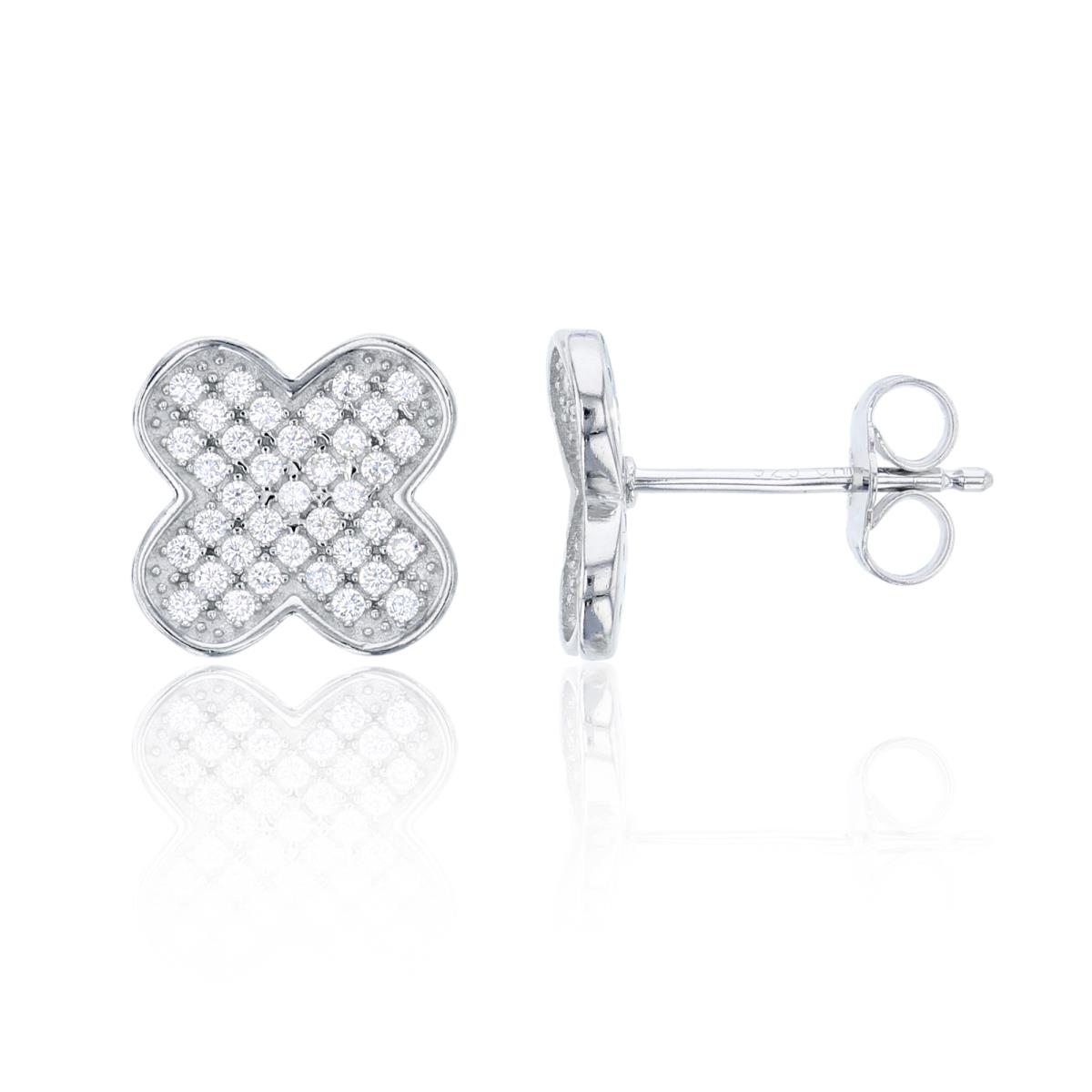 Sterling Silver 12.5mm Micropave Clover Stud Earring