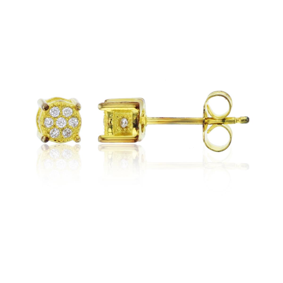 Sterling Silver Yellow 5mm Round Micropave Stud Earring