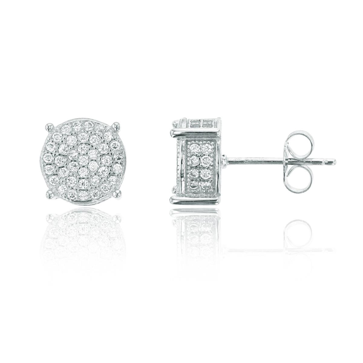 Sterling Silver 10mm  Round Micropave Stud Earring