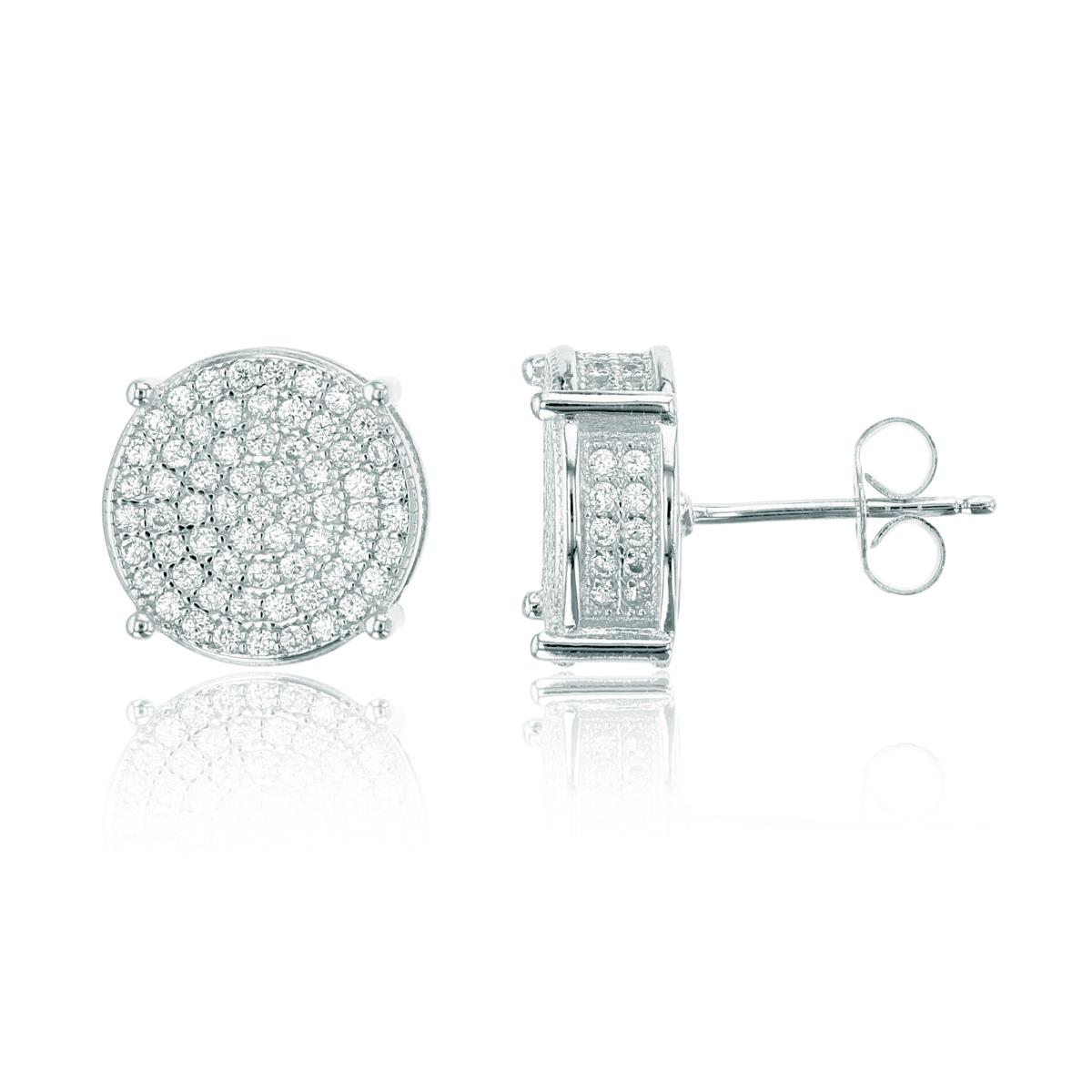 Sterling Silver Round 12mm Micropave Stud Earring