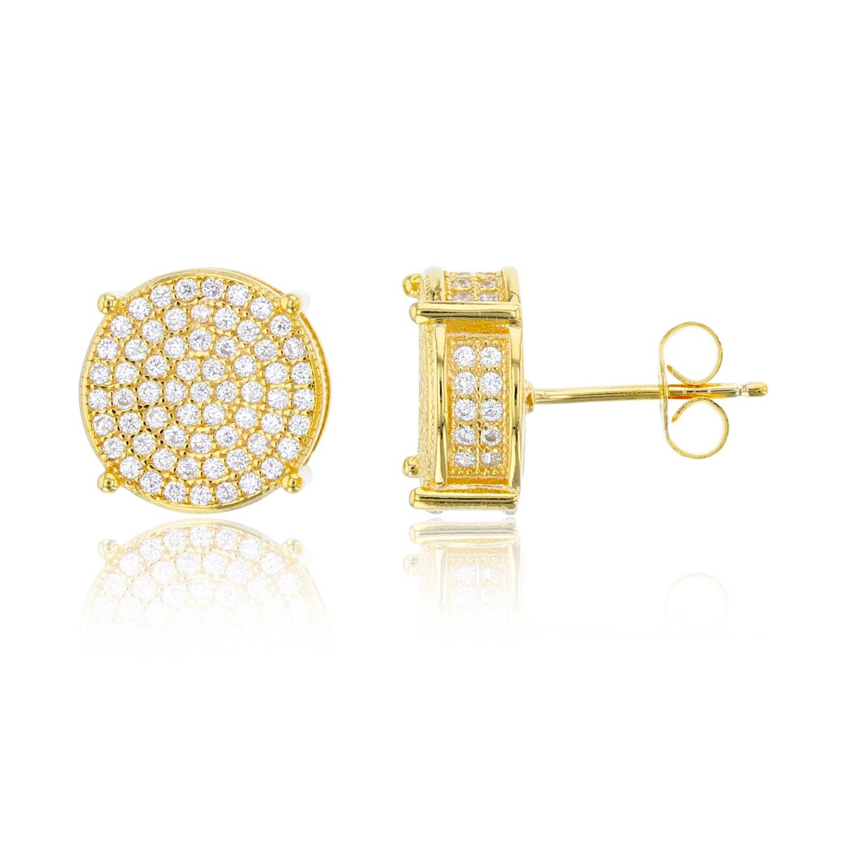 Sterling Silver Yellow 12mm Round Micropave Stud Earring
