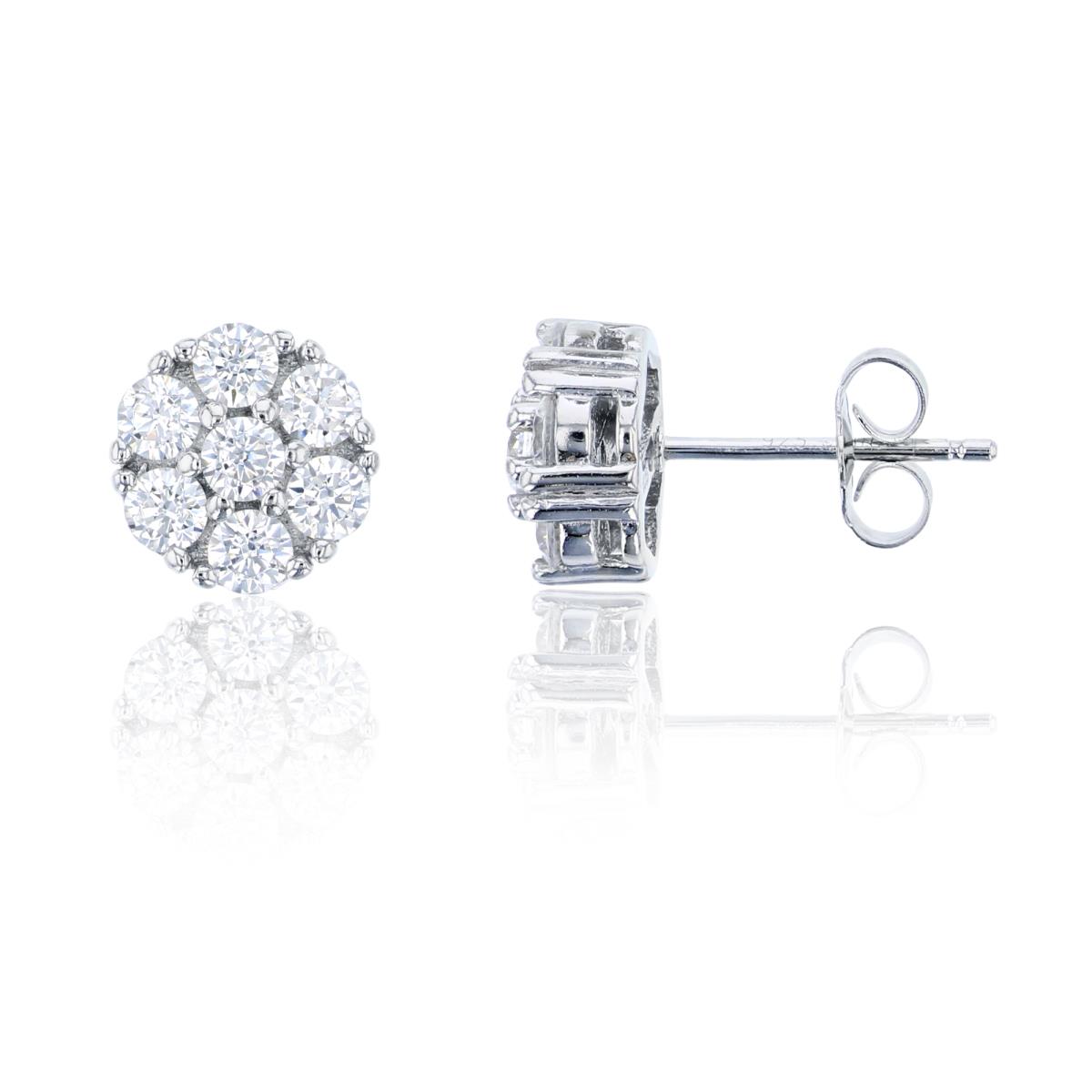 Sterling Silver Pave 9.5mm Cluster Stud Earring