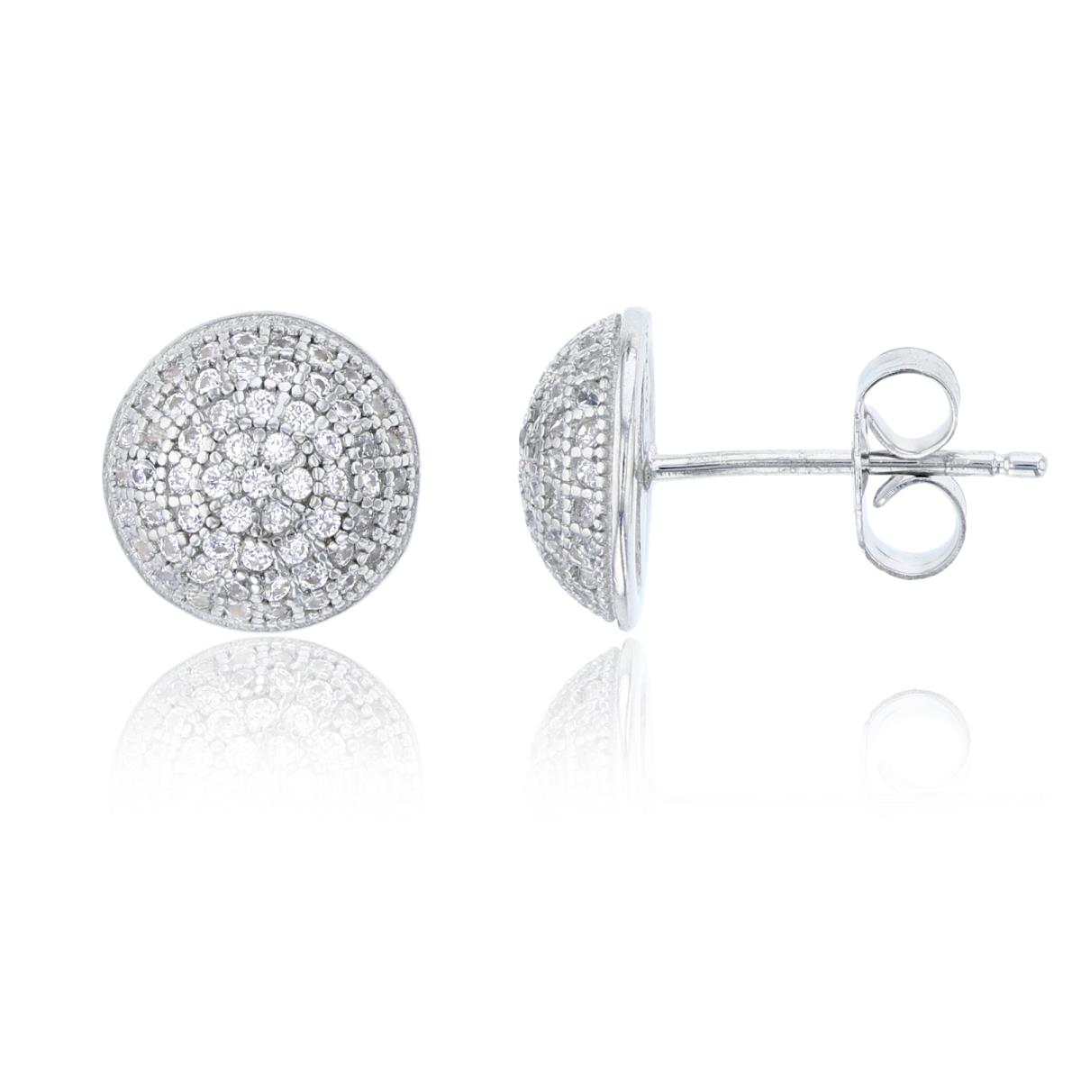 Sterling Silver 10mm Round Micropave Dome Stud  Earring