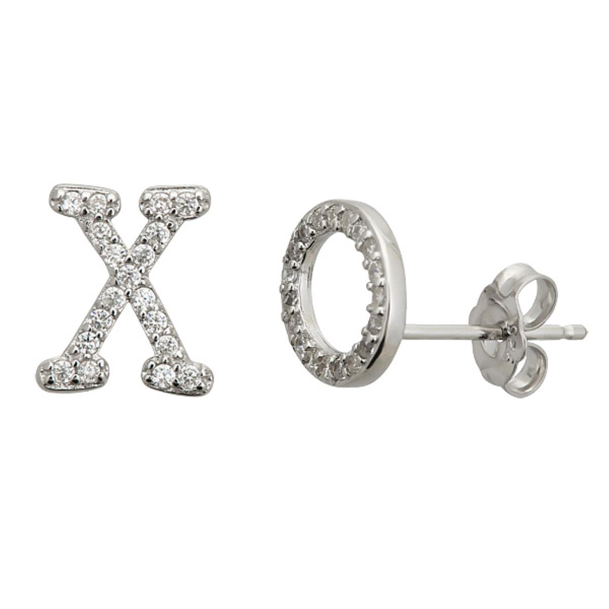 Sterling Silver Pave XO White CZ  Stud Earring