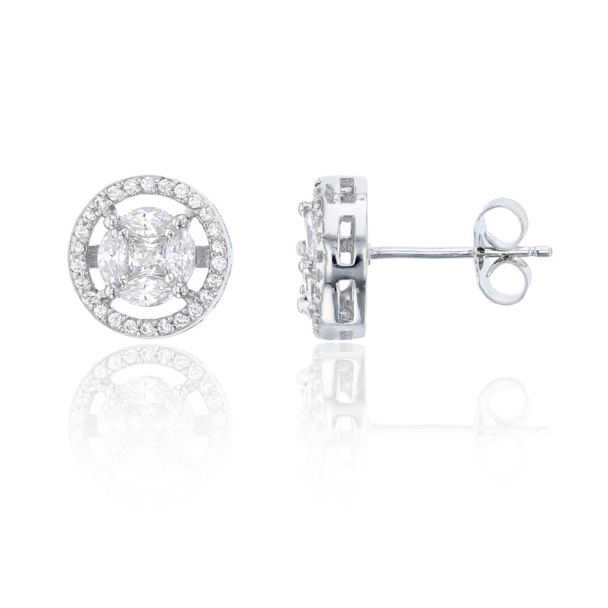 Sterling Silver Round 11mm Mulitcut Pave Stud Earring