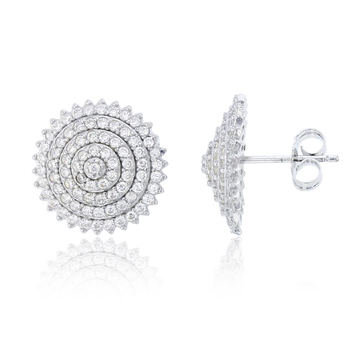 Sterling Silver 15mm Round Pave Cluster Stud Earring