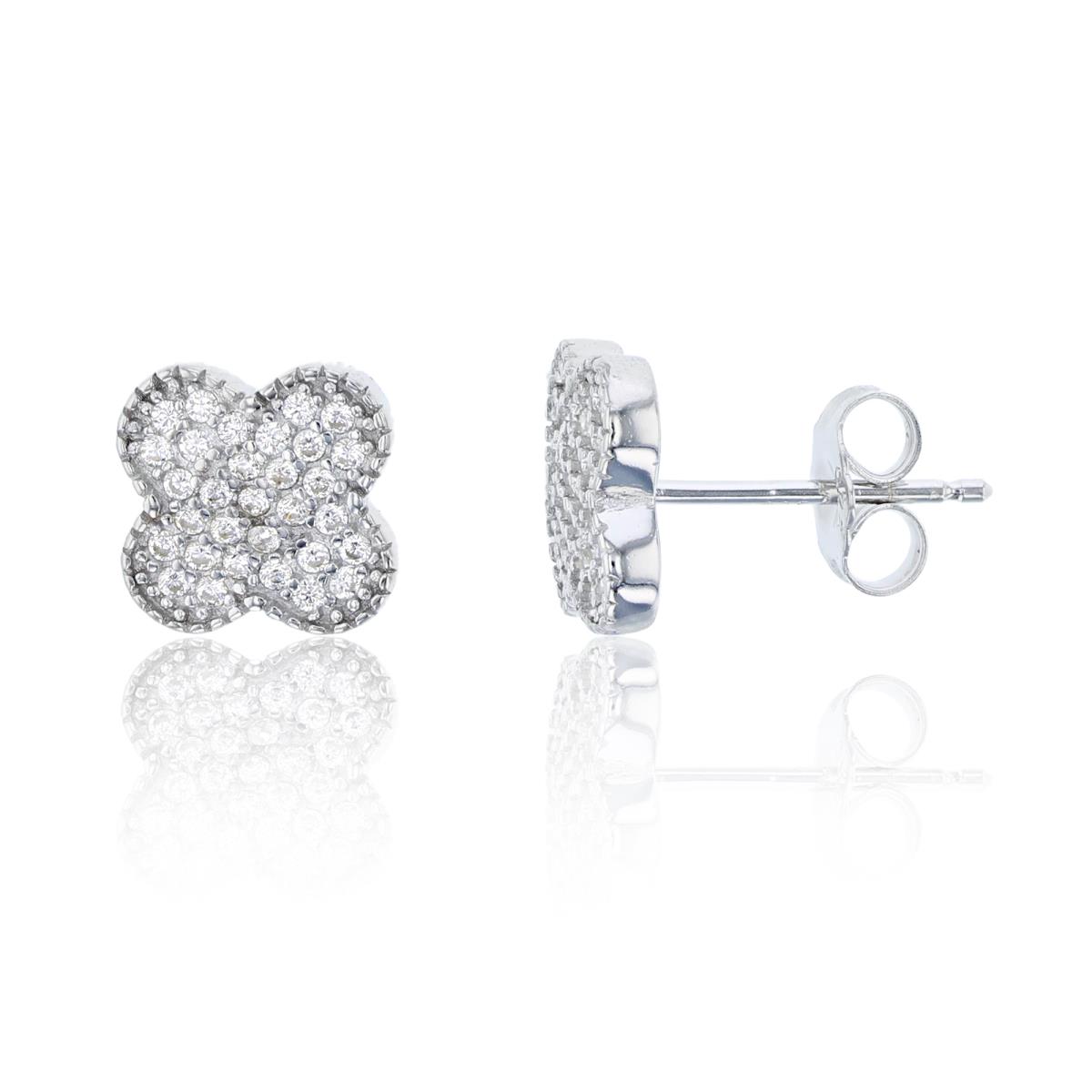 Sterling Silver Micropave Clover Stud Earring