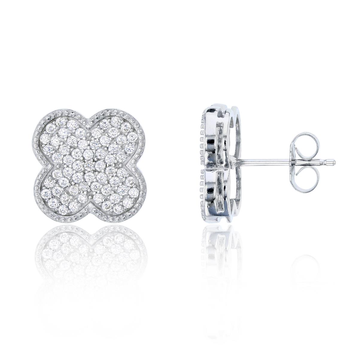 Sterling Silver 16mm Micropave Clover Stud Earring