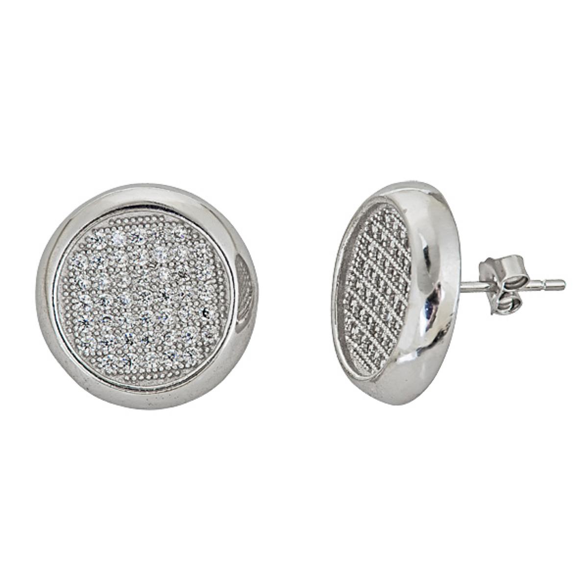 Sterling Silver 15mm Micropave Round Stud Earring