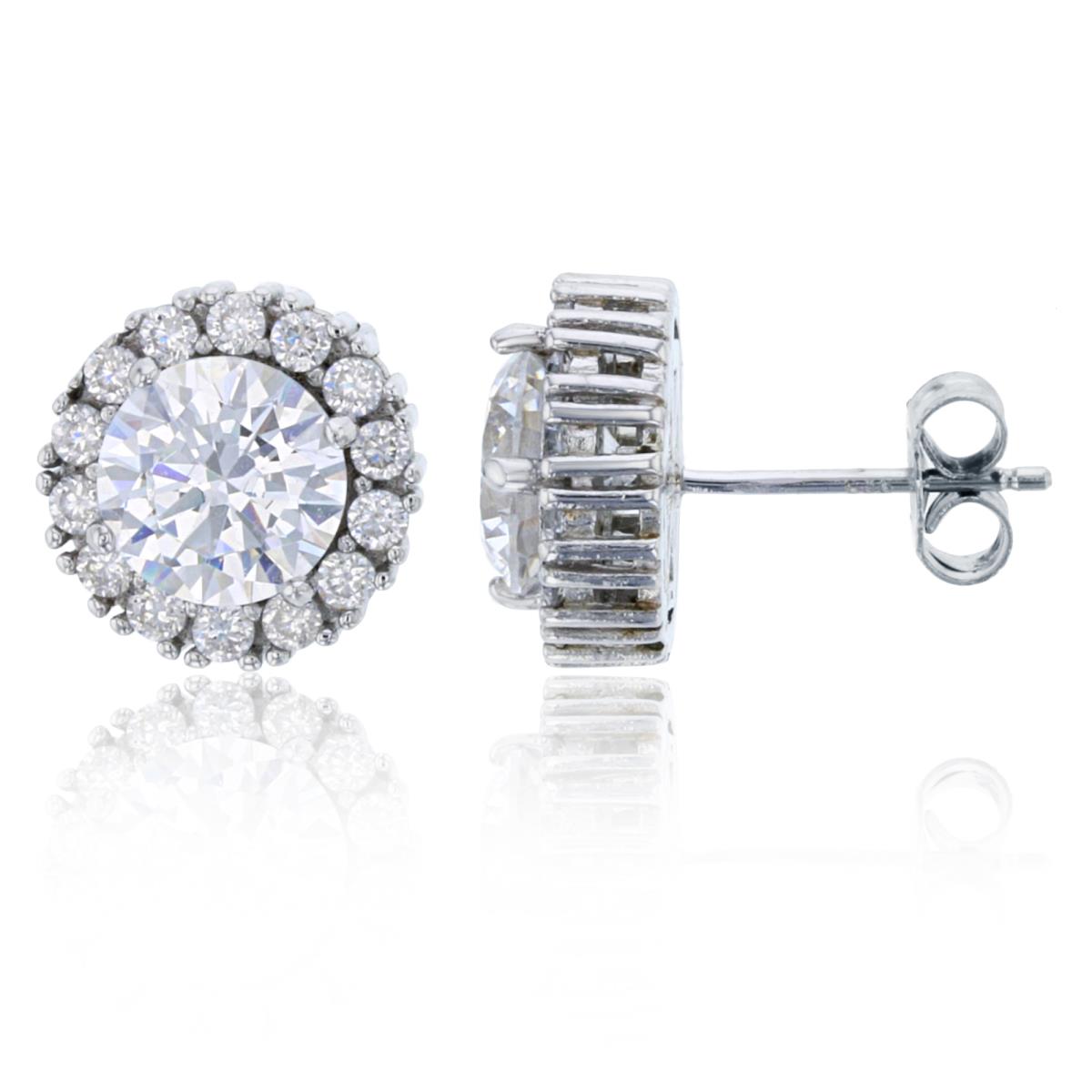 Sterling Silver 8mm Round Pave Stud Earring