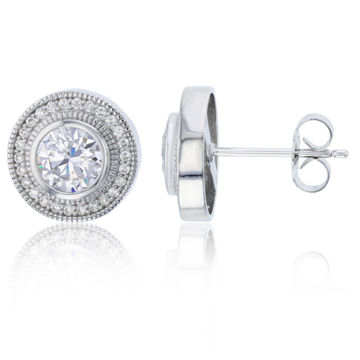 Sterling Silver 5.75mm Round Micropave Halo Stud Earring