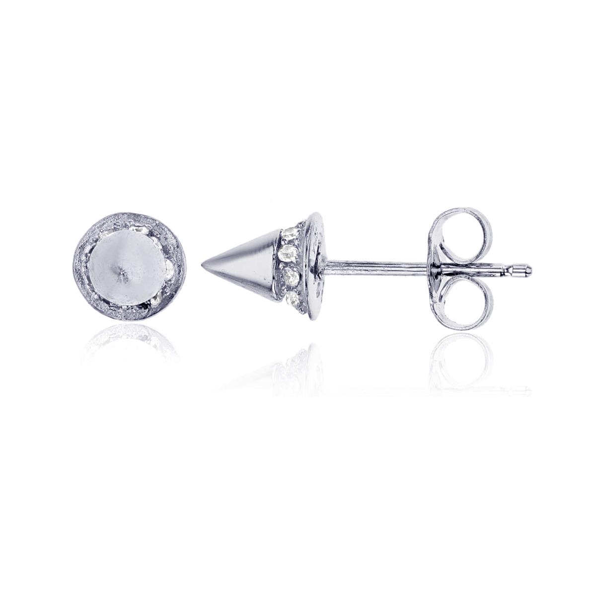 Sterling Silver 8x6mm Pave Spike Stud Earring
