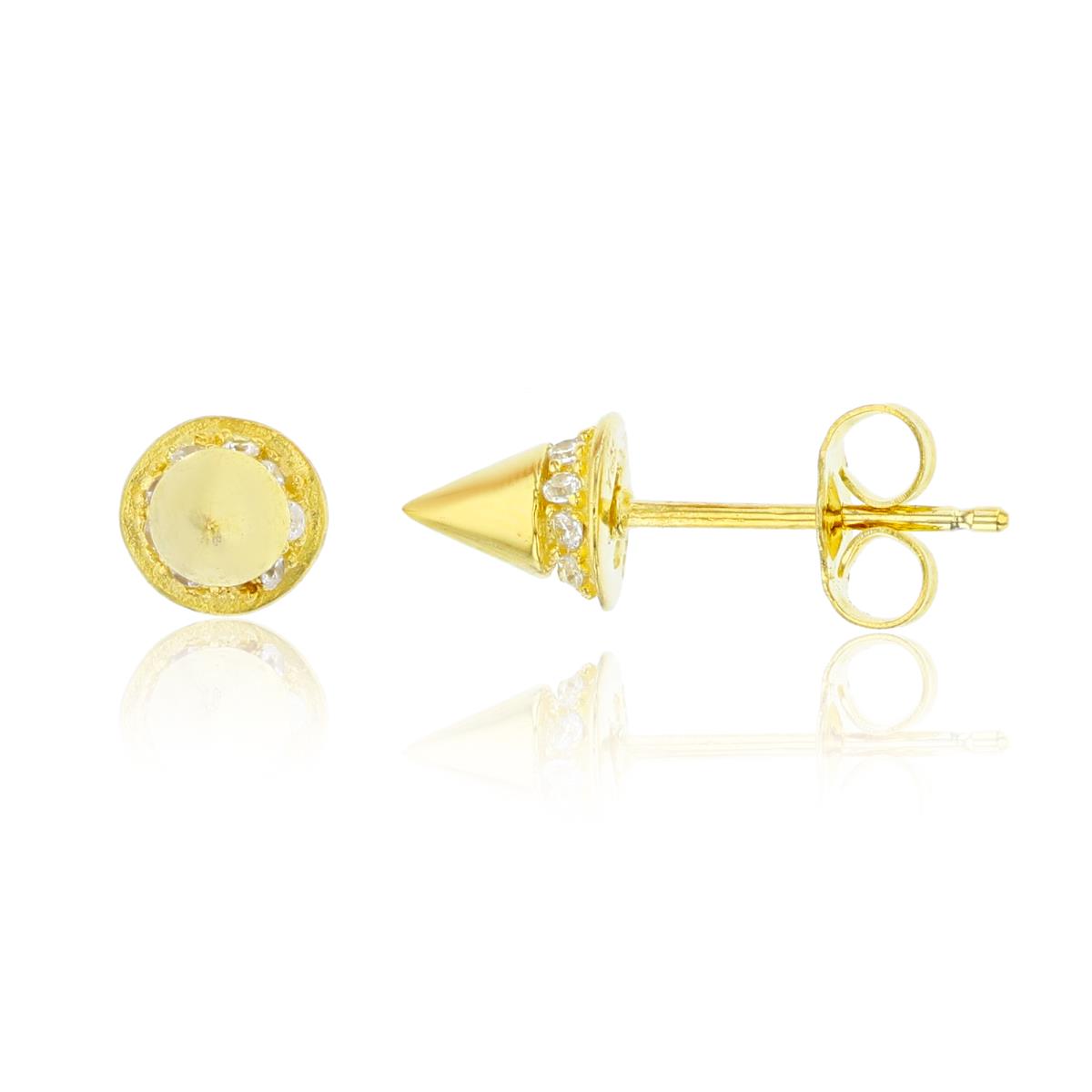 Sterling Silver Yellow 8x6mm Pave Spike Stud Earring