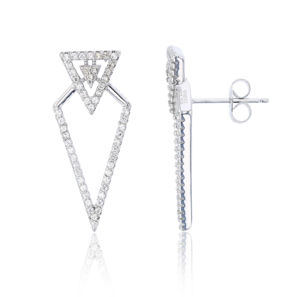 Sterling Silver 15x6mm Triangle Drop Pave Stud Earring