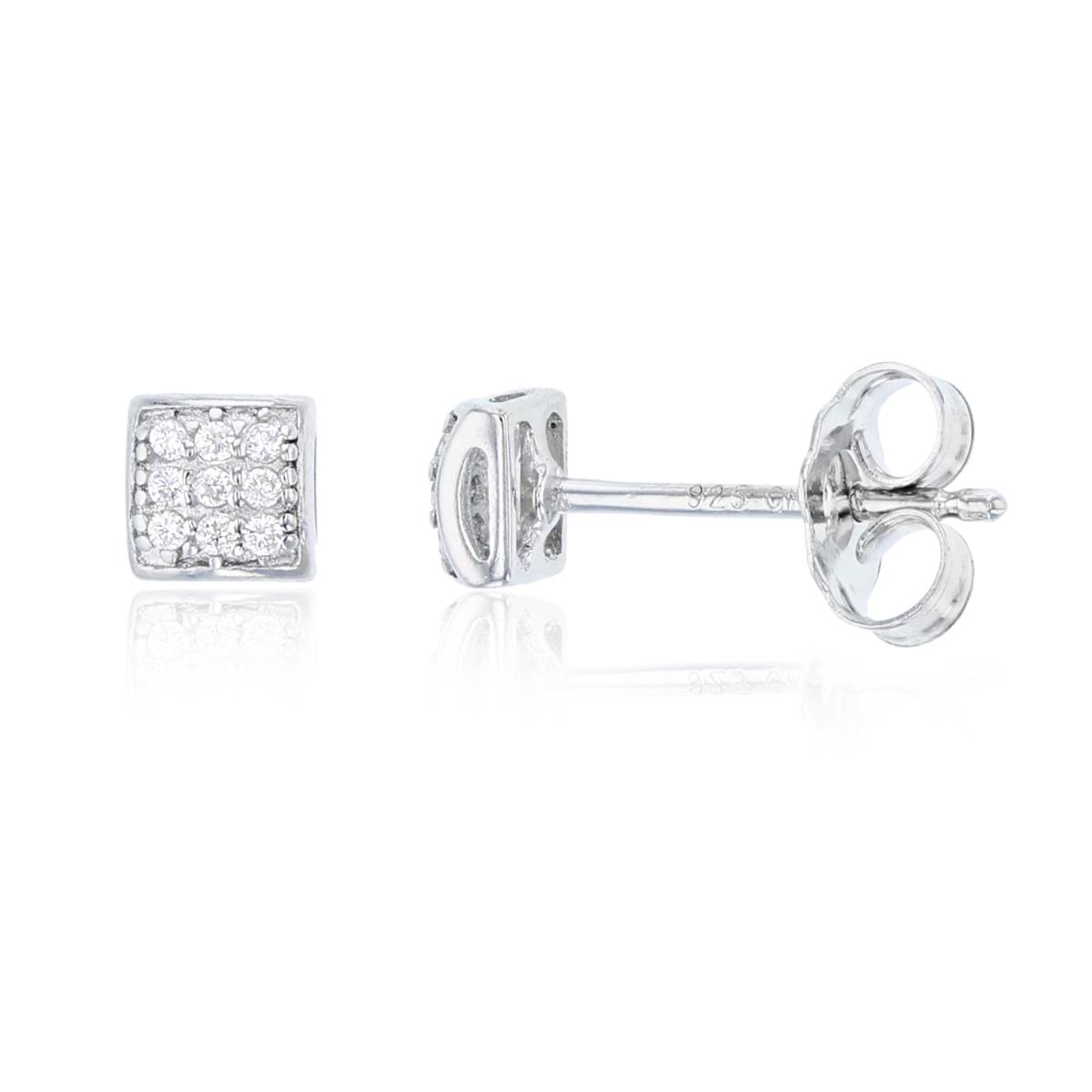 Sterling Silver 5mm Micropave Domed Square Stud Earring
